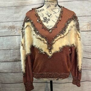 Vintage Sweater Retro 1980’s Faux Fur Metallic Ferran-Miesse Size Large